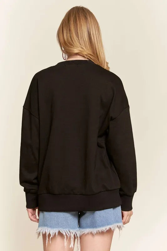 Women’s Black Casual Sweatshirt – Rhinestone Accent Pullover | AmiHugs Sweatshirts & Hoodies