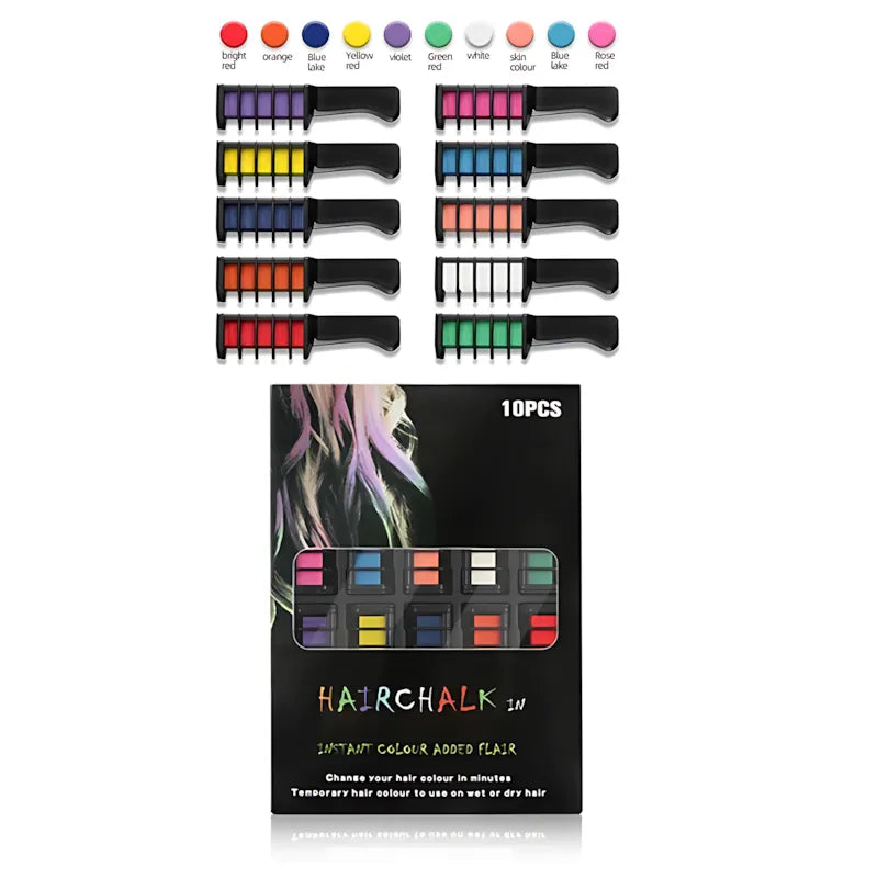 Temporary Hair Chalk Comb Set Fashion Makeup Toy Kits – 10 Colors